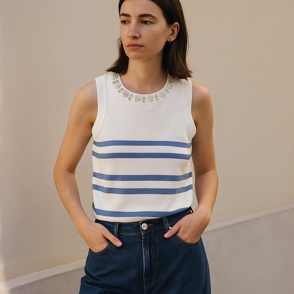 تاپ یقه مرواریدی زنانه وارداتی – شیک و مجلسی